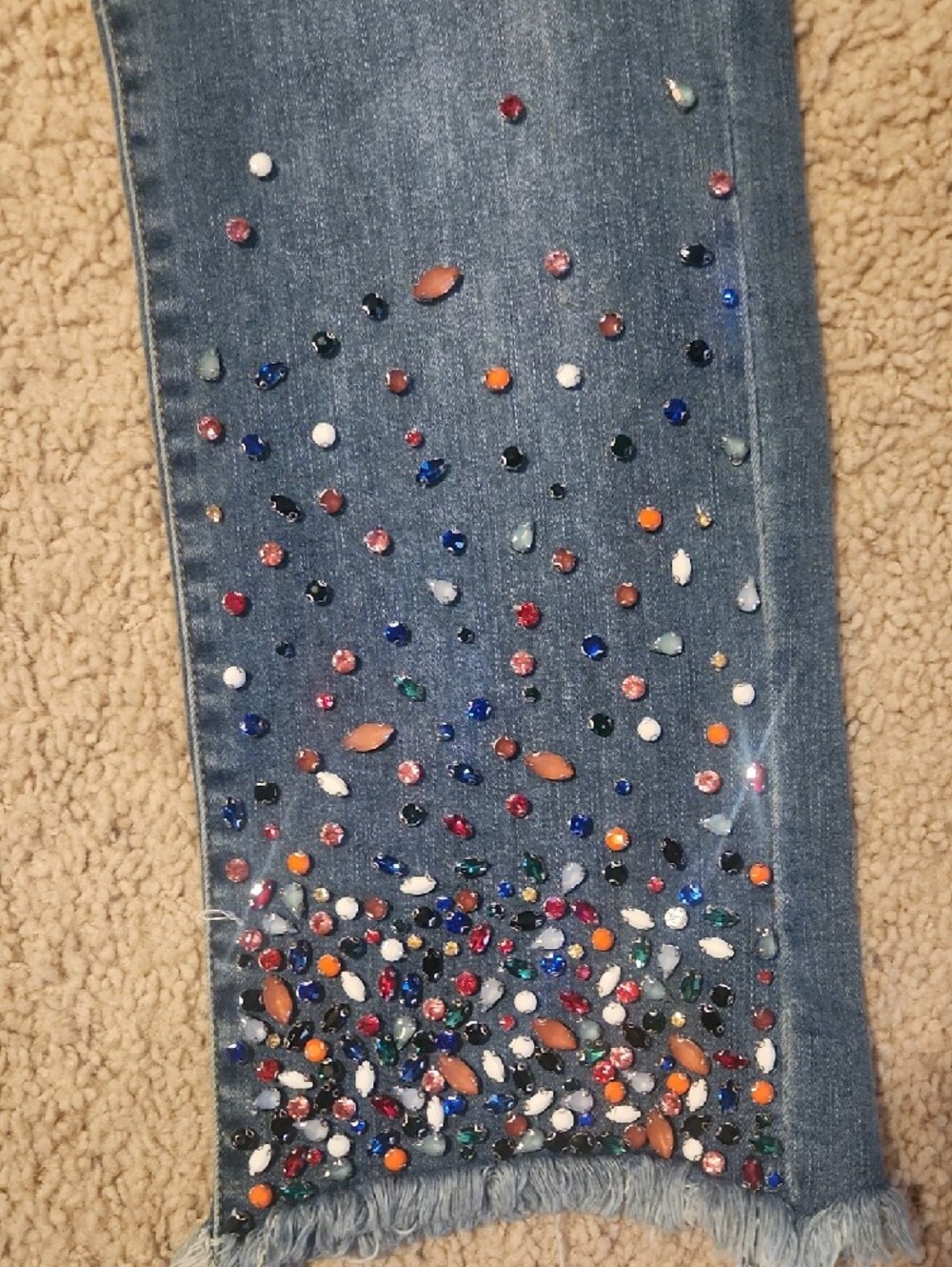 Anthropologie Embellished Blue Women's Jeans with Frayed Hem - Picture 3 of 6